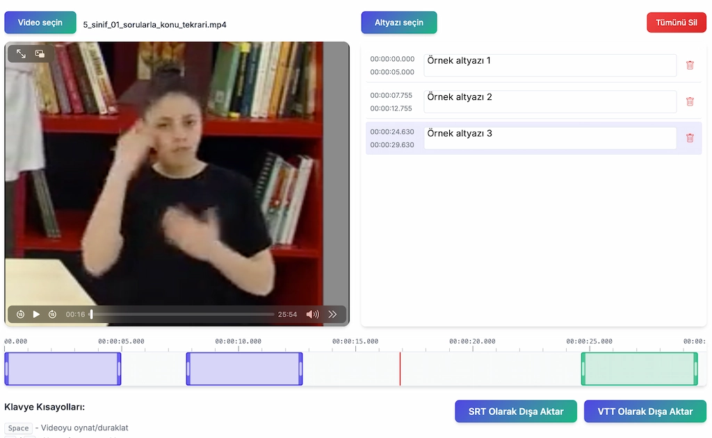Easy Subtitle editör önizlemesi